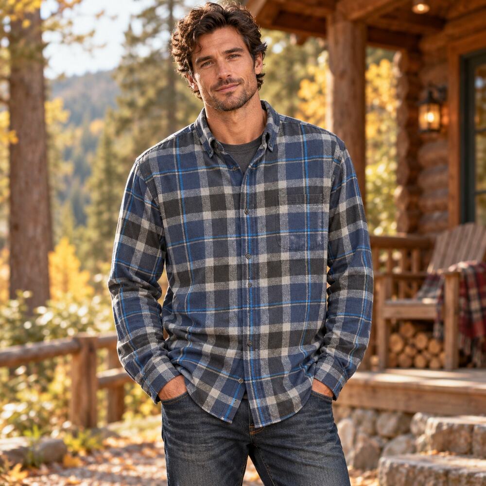 Blue Plaid Cotton Flannel Shirt Mens XL Eddie Bauer Supernatural Inspired